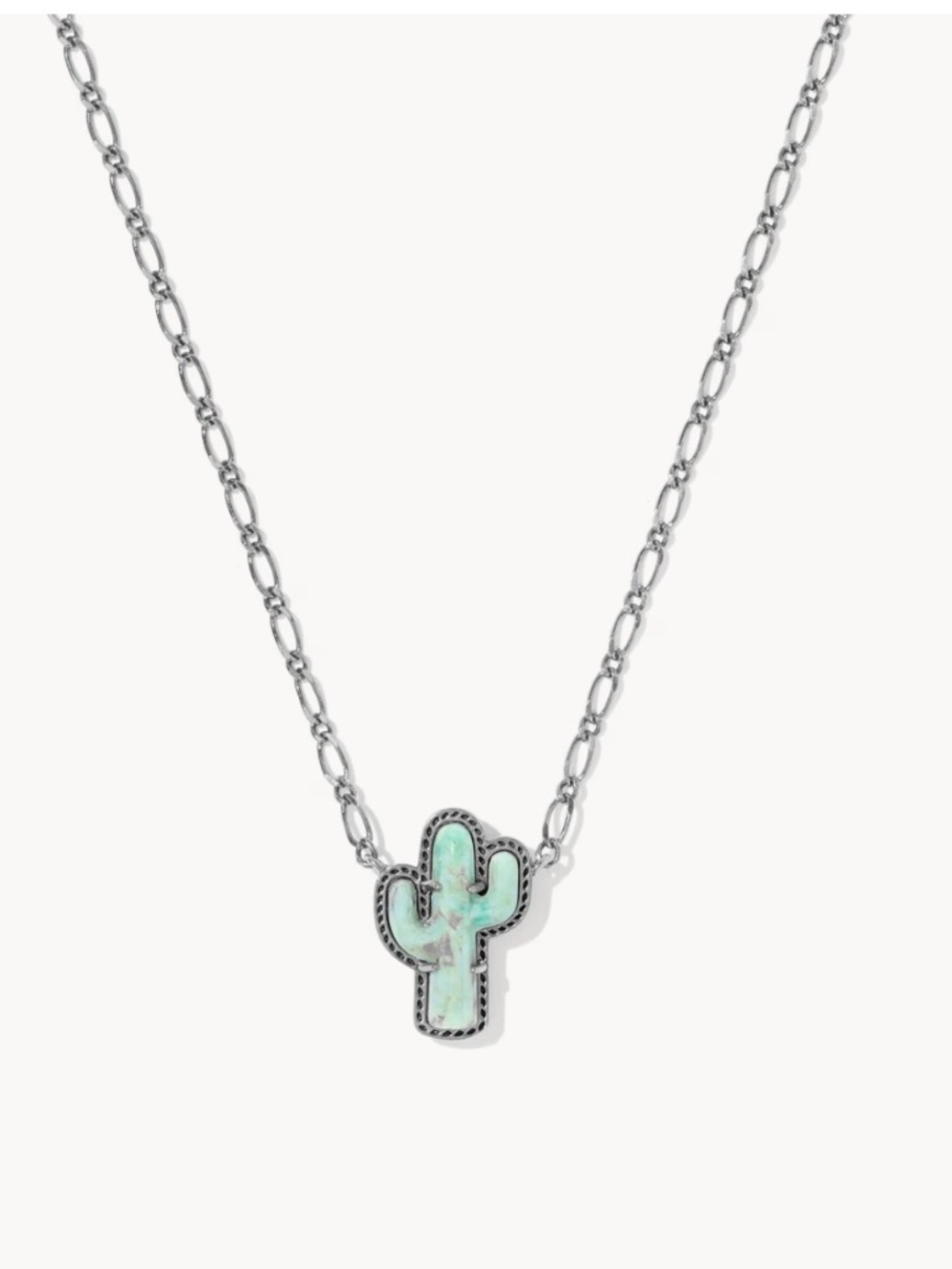 Kendra Scott Yellow Rose Tiny Cactus Vintage Silver Short Pendant in Sea Green